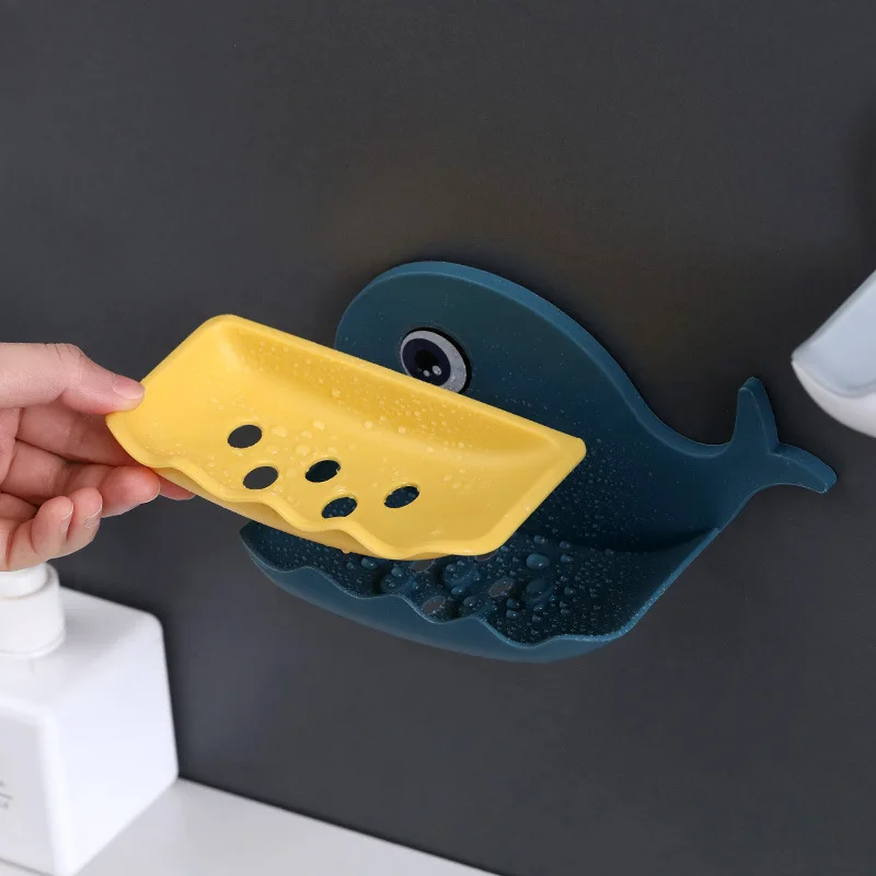 Kids Soap Dish for Bathroom Shower Portable Whale Soap Holder for Children Plastic Sponge Tray Kitchen Bathroom Accessories