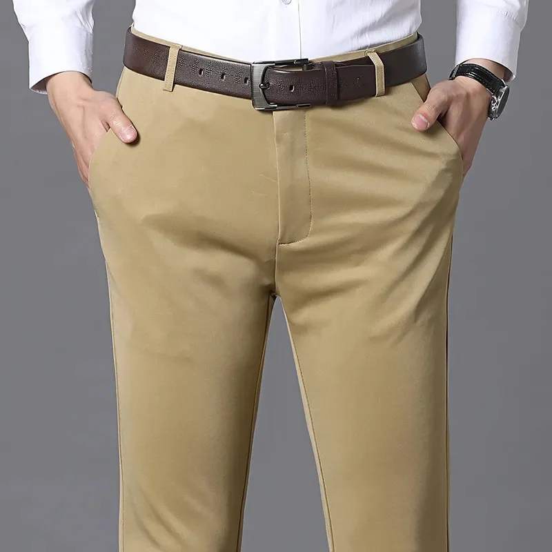 Pantalones rectos casuales para hombres, banda elástica, pantalones de cintura media, pantalones elásticos de negocios, primavera y otoño