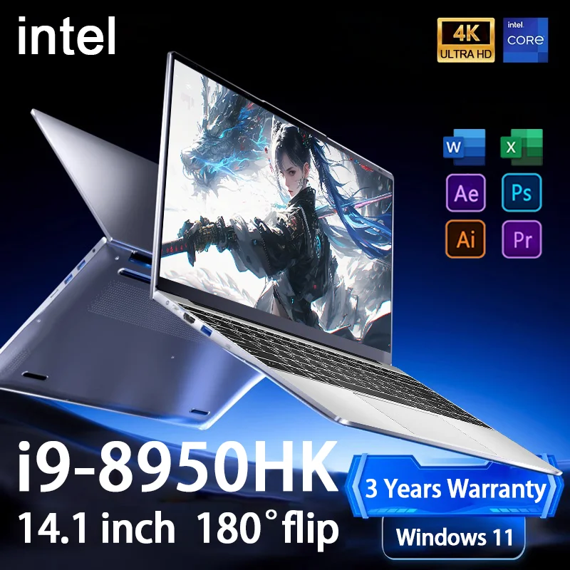 

14,1-дюймовые игровые ноутбуки с Windows 11, Intel Core i9 8950HK, 16 ГБ DDR4, 1 ТБ, 2 ТБ SSD, офисный учебный бизнес-ноутбук, HD ПК, геймерский компьютер