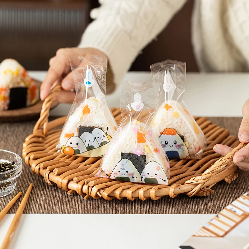 Cartoon Triangle Rice Ball Packaging Bag, Nori Onigiri Sushi Bag, Sushi Making Mold, Bento Accessories, Lovely, 50Pcs