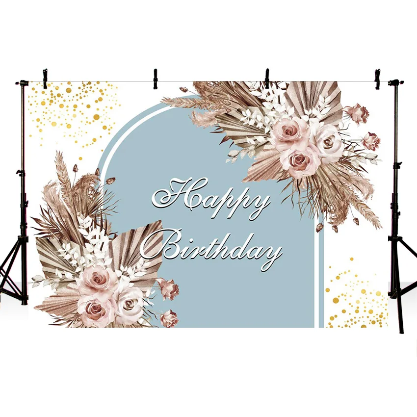 Fondo fotográfico bohemio para fiesta de cumpleaños de bebé recién nacido, decoración Floral de hierba de Pampas