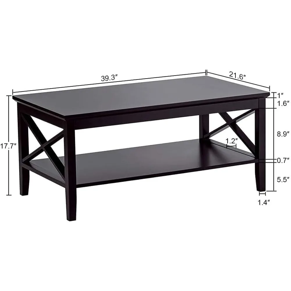 Coffee Table Classic X Design for Living Room Rectangular Modern Cocktail Table With Storage Shelf Furniture Dining Tables Café