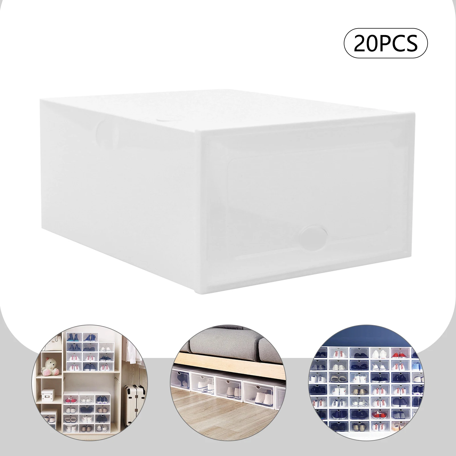 20PCS Stackable Shoe Storage Box Durable Plastic Sneaker Display Case Organizer Durable Plastic