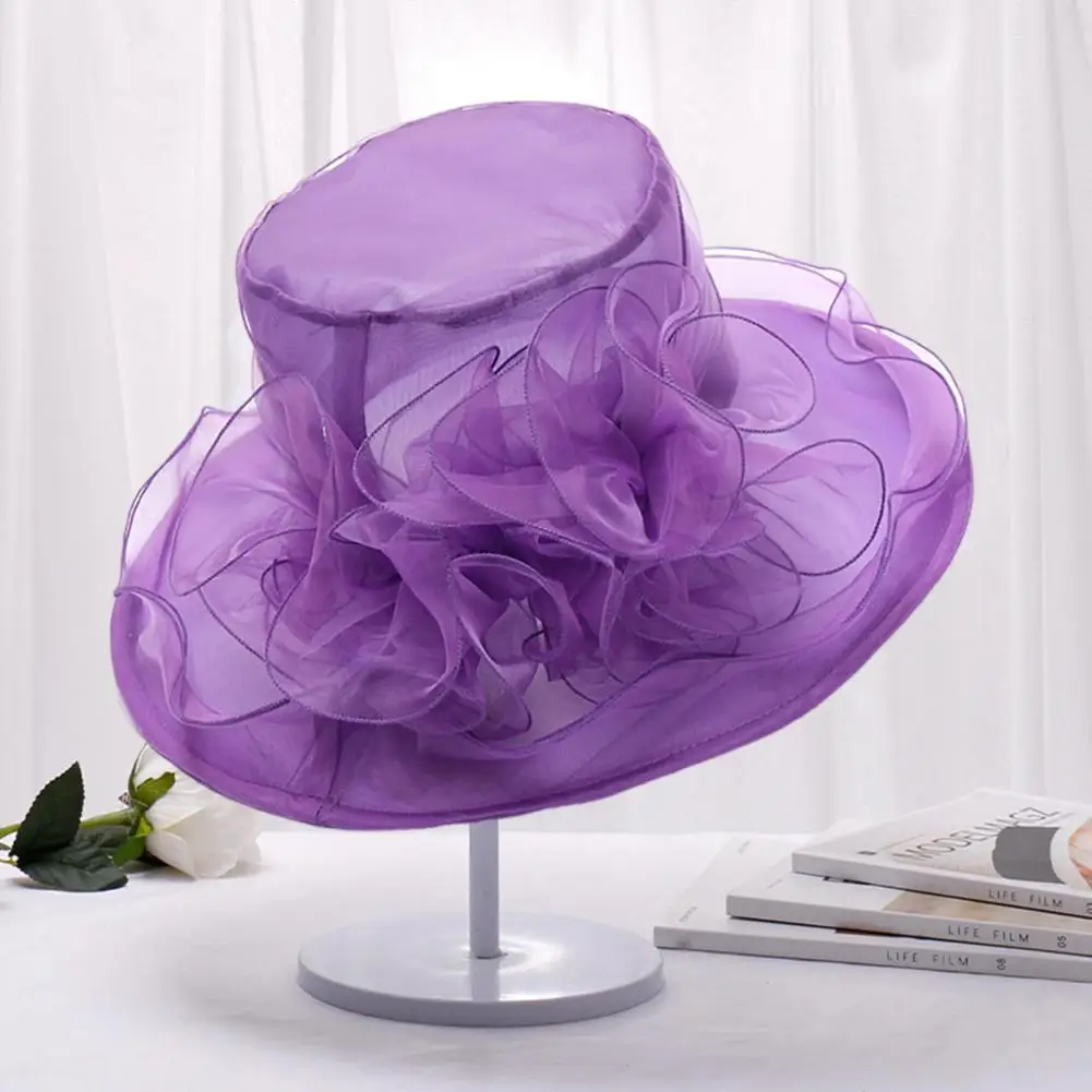 

Vintage Derby Hat Elegant Vintage Organza Fascinators Layered Mesh Flower Decor Wide Brim Tea Party Hat for Women for Prom