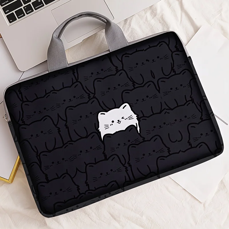 1-piece set, cat patterned laptop bag, briefcase, suitable for 14 inch laptops, fixed laptop bag