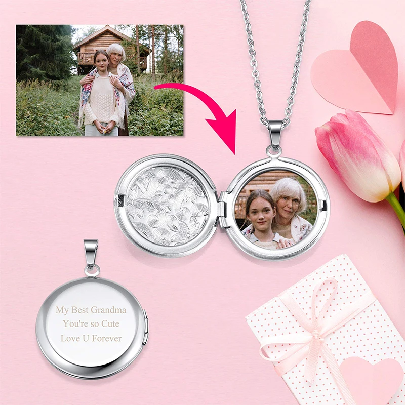 القلائد صورة شخصية للنساء الفتيات مخصص صور ونص زهرة شكل دائري المنجد قلادة قلادة هدية عيد الحب #5