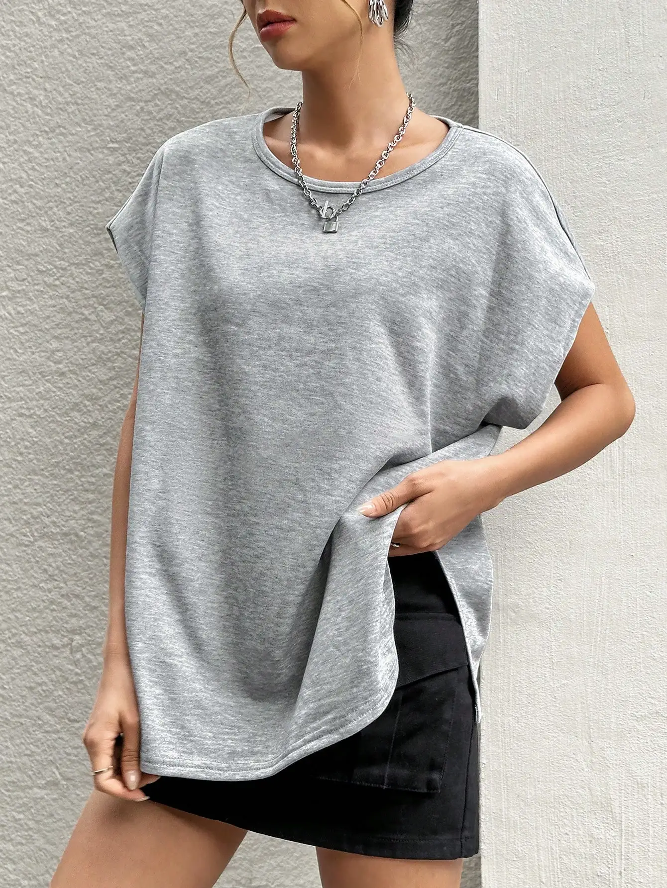 Design Sense Women's Short-Sleeved T-Shirt Loose round Neck Bat Sleeve Pure Cotton Top for Spring And Summer
