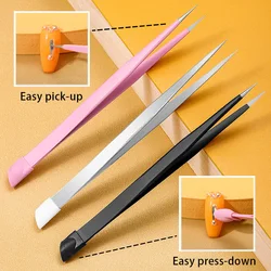 QIAO Stainless Steel Tweezers with Pressing-head High Precision Anti-static Tweezers Rhinestones-Picking Sewing Accessory Tools