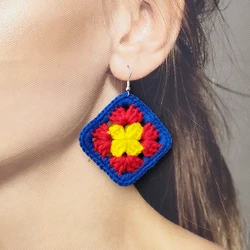 Crochet Vintage Plaid Earrings For Women Fashion Handmade Personality Geometric Accessories Factory Wholesale