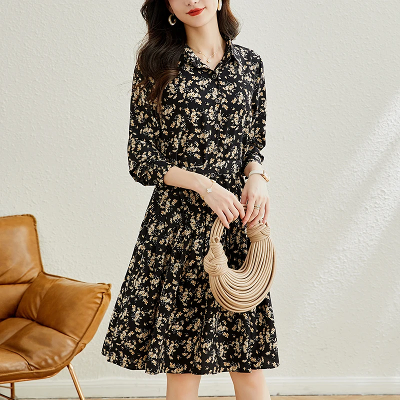 

Женское богемное платье-рубашка, элегантное облегающее платье-трапеция с отложным воротником и длинным рукавом, с цветочным принтом, большие размеры 3XL, Осень-зима