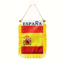 Spanish Window Hanging Flag Spanish Flag 3x4 Inches 8x12cm Double Sided Mini Flag Banner Car Rearview Mirror Decoration Tassel H