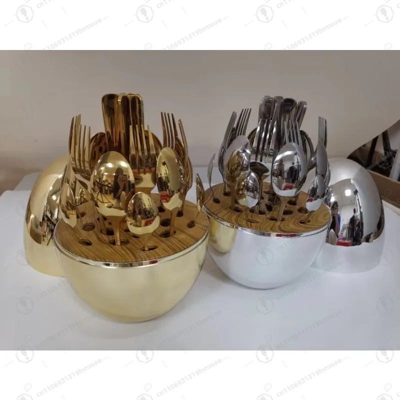 

Christmas/New Year's gold and silver tableware set 24 pieces egg-shaped design, gift box, holiday dinner gift set