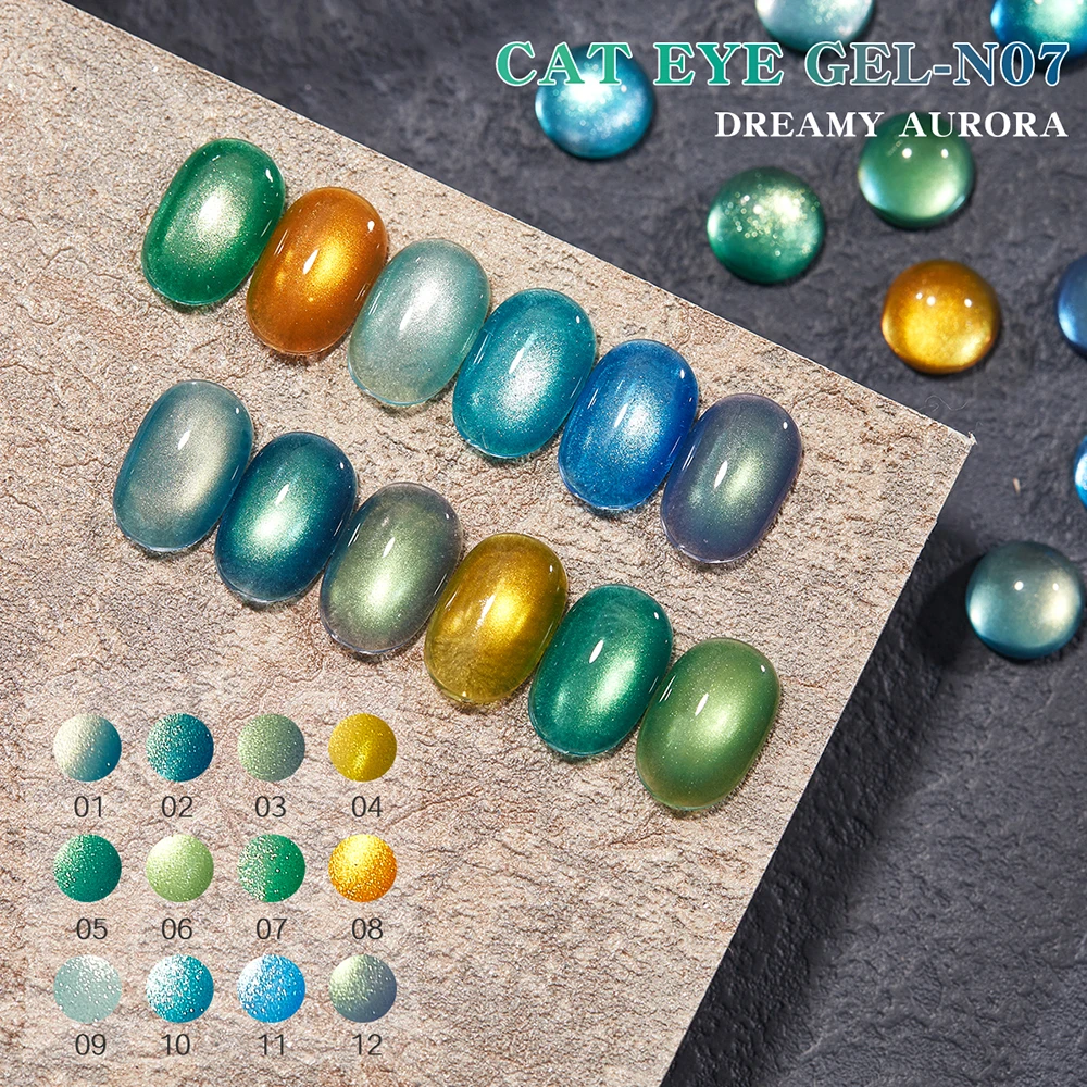 Vendeeni 12 Kolorów/Zestaw Zielony Światło Kryształowy Lakier Żelowy do Paznokci Kocie Oko Błyszczący Szklany Magnetyczny UV Soak Off Lakier Żelowy z Ekspozycją