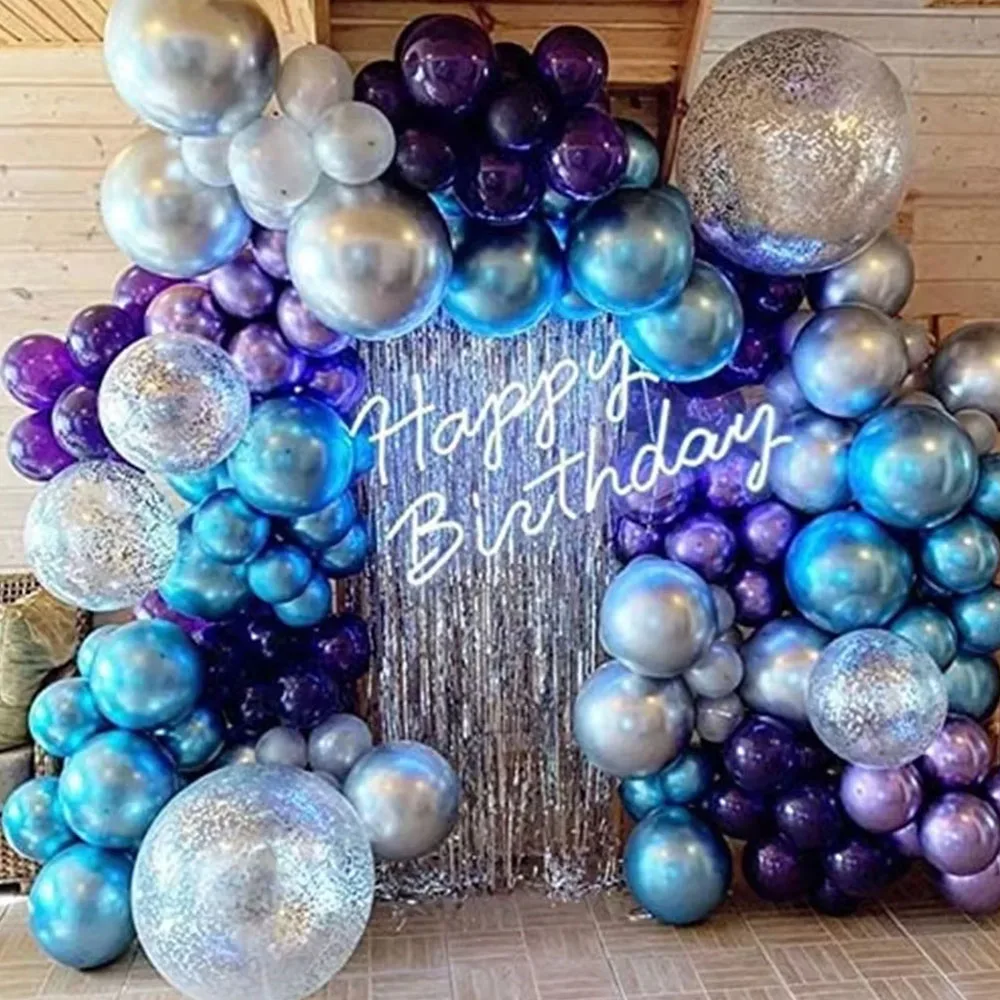 

134pcs Metallic Blue Purple Silver Balloon Garland Kit Different Sizes for Balloon Garland Arch As Birthday Party Decorations