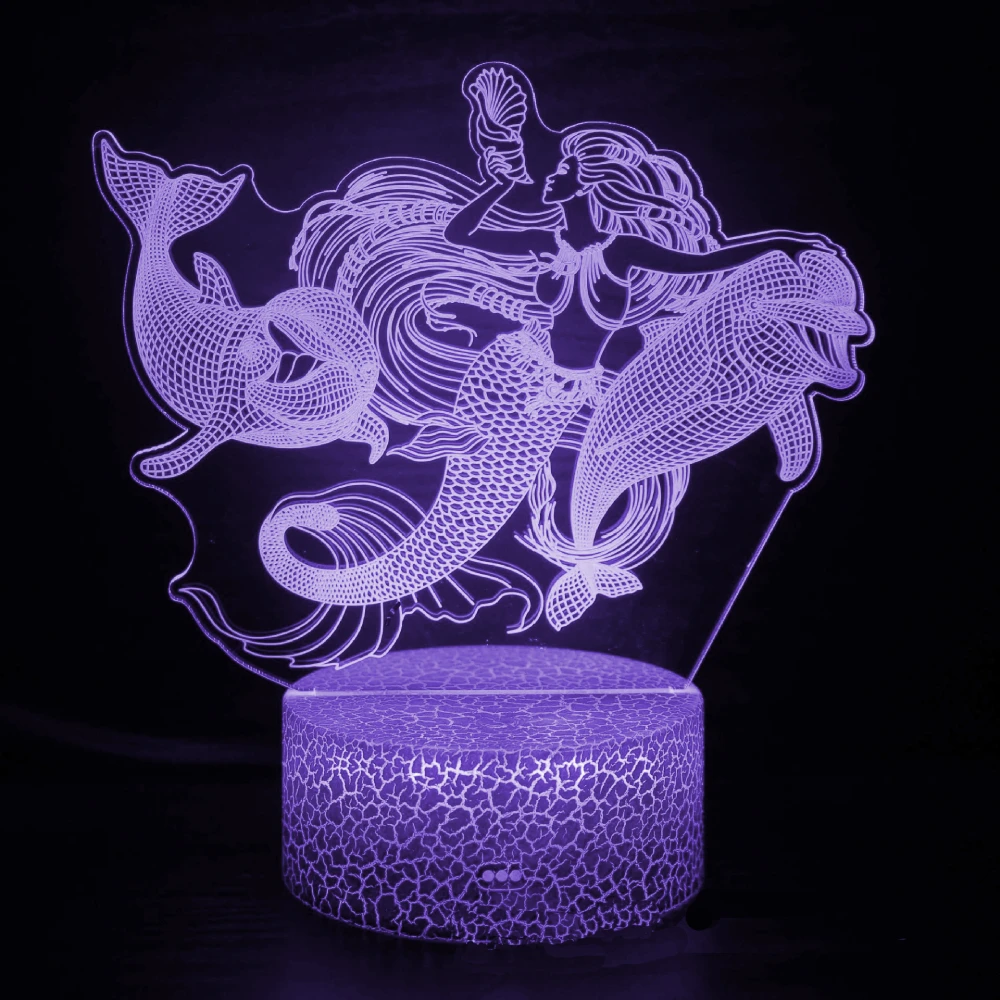 Nighdn Dolphin Fish Night Light 3D LED Lamp Room Bedroom Decoration 7 Color Changing Birthday Holiday Gifts Child Nightlight