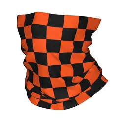 Custom Black and Orange Checkerboard Pattern Bandana Neck Gaiter for Hiking Cycling Women Men Wrap Scarf Plaid Balaclava Warmer