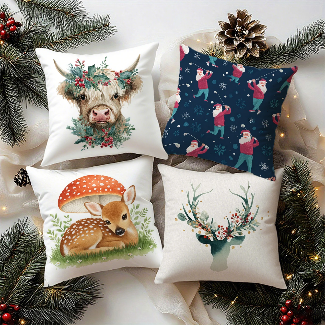 Christmas Cute Animal Golf Throw Pillow Covers attern Cushion Cover Suitable for Sofa Bedroom Car Pillow Cover