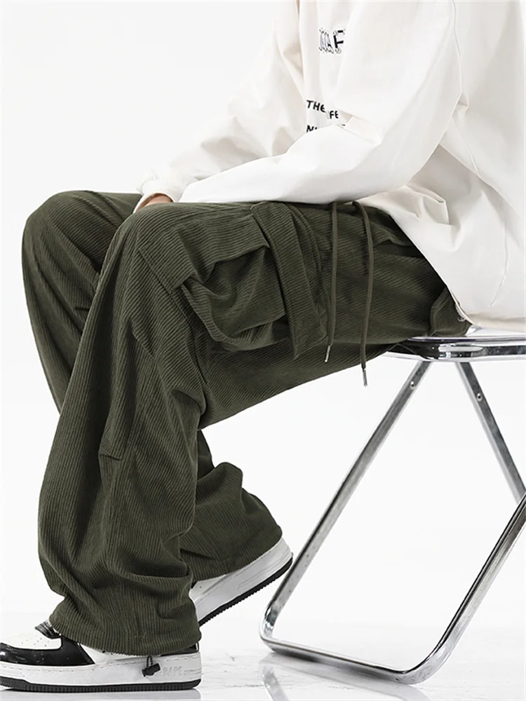 

Вельветовые рабочие брюки для мужчин в американском ретро-стиле, свободного кроя, в стиле парашютиста, для подростков, спортивные, широкие, повседневные, весенние