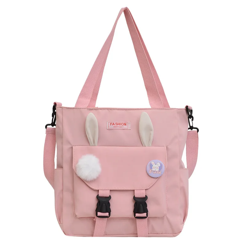 Female Student Large-capacity Make-up Shoulder Bag Korean Fashion Tote Bag Rabbit Ears Solid Color Fresh Crossbody Bag A random