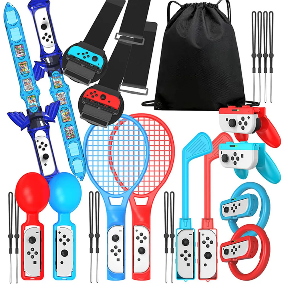 15-in-1 Somatic Game Motion Sensing Game Accessories Set for Switch Golf Stick+Maraca+Sword +Strap +Handle+Steering Wheel