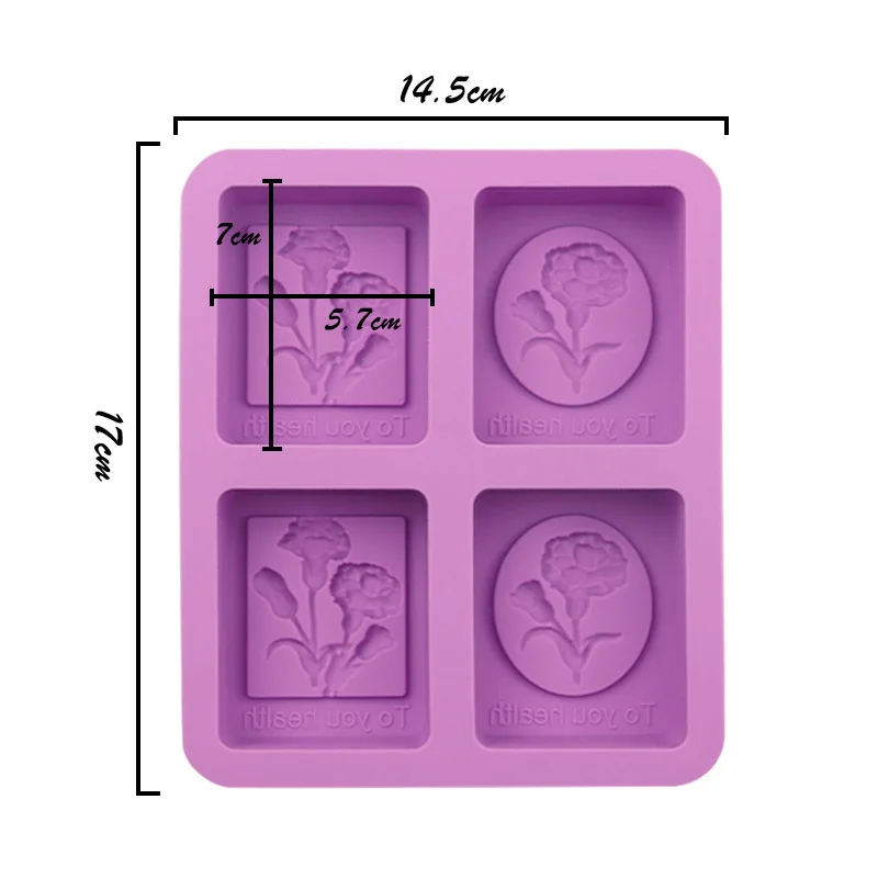 Carnation Square Cake Mold, Handmade Aromatherapy, Essential Oil Soap, DIY Silicone Chocolate Molds, 4-Piece