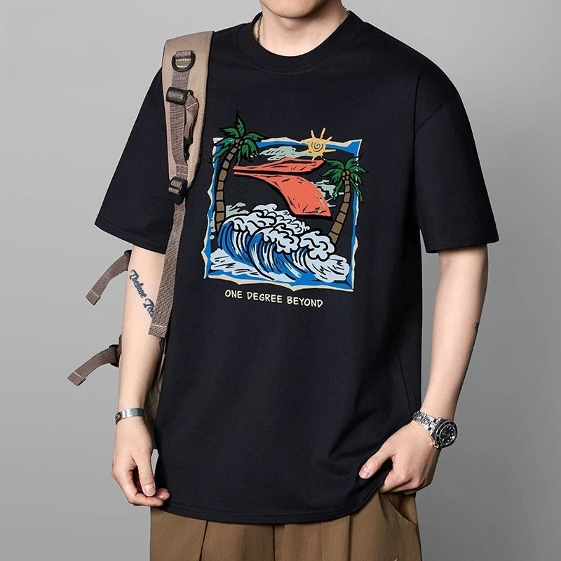 

New Summer Short sleeved Versatile Casual Trendy Loose fitting Printed Sports T shirt with Breathable Design and Half sleeves