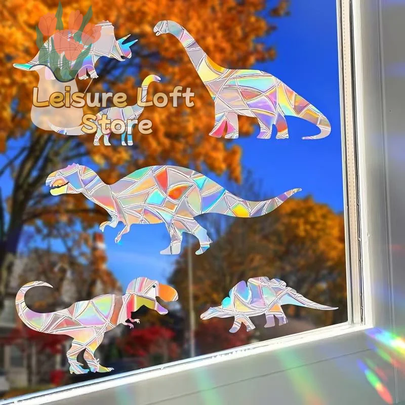 Reusable PVC Rainbow Dinosaur Window Stickers – No Glue Needed, Peel & Stick Decals for Home&Kids Room,Washable&Repositionable