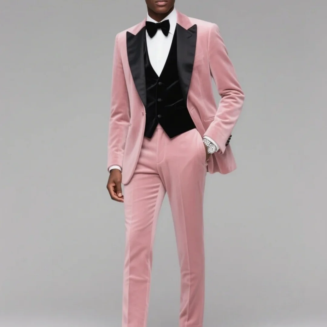 

CustomizedFormal Velvet Men's Suit Set For Wedding & Stylish Business 3PCS Classic Single-Breasted Men's Suit Set (Jacket, Vest,