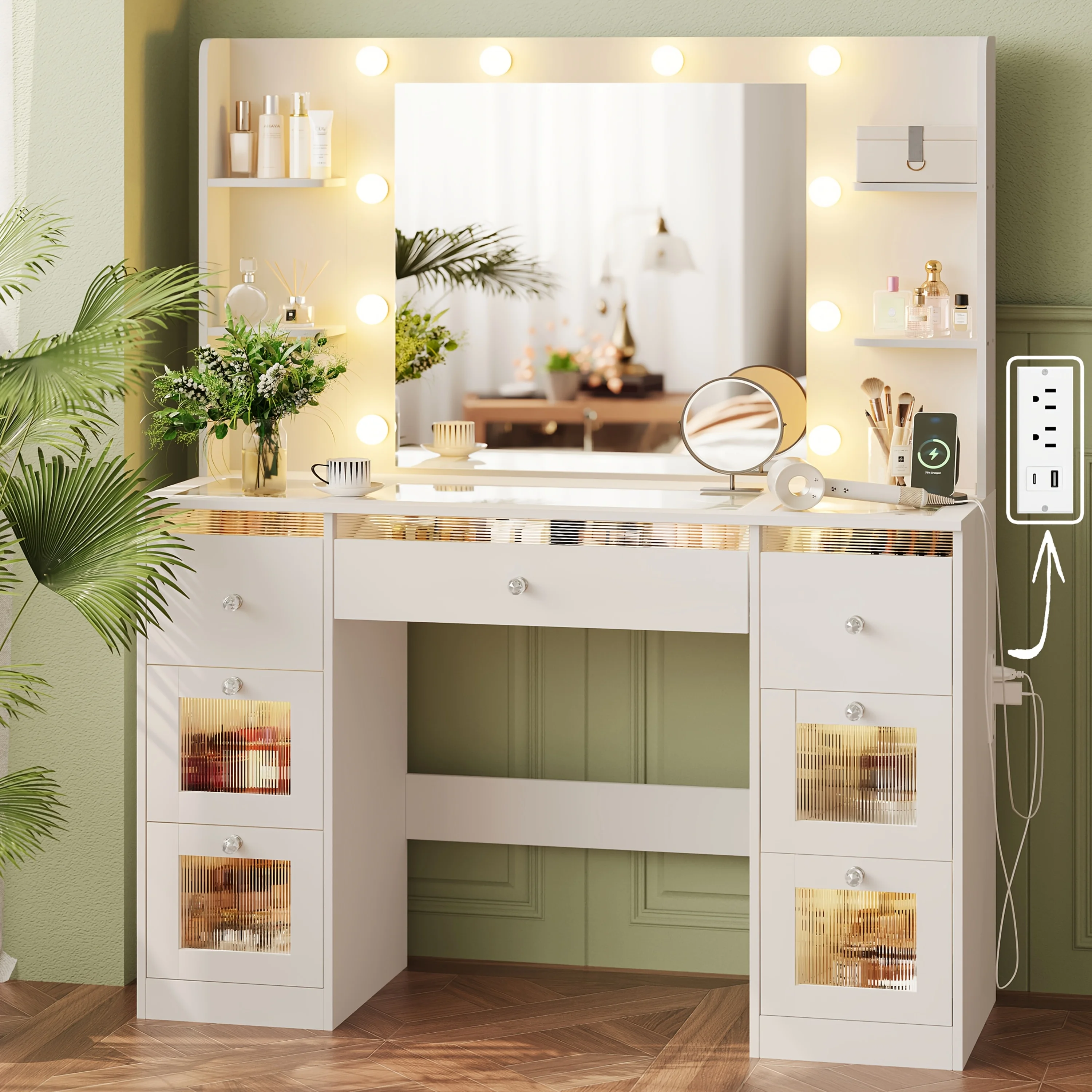 طاولة مكياج مع 7 أدراج مضاءة و - مراجعة Dressing Table Vanity With Lighted Mirror وسعره