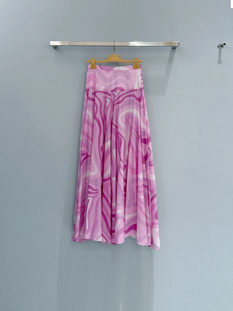 Summer Fashion Beach Party Elegant Geometric Print Long Skirt Women's Middle Waist Slim A-Line Big Swing Long Skirt
