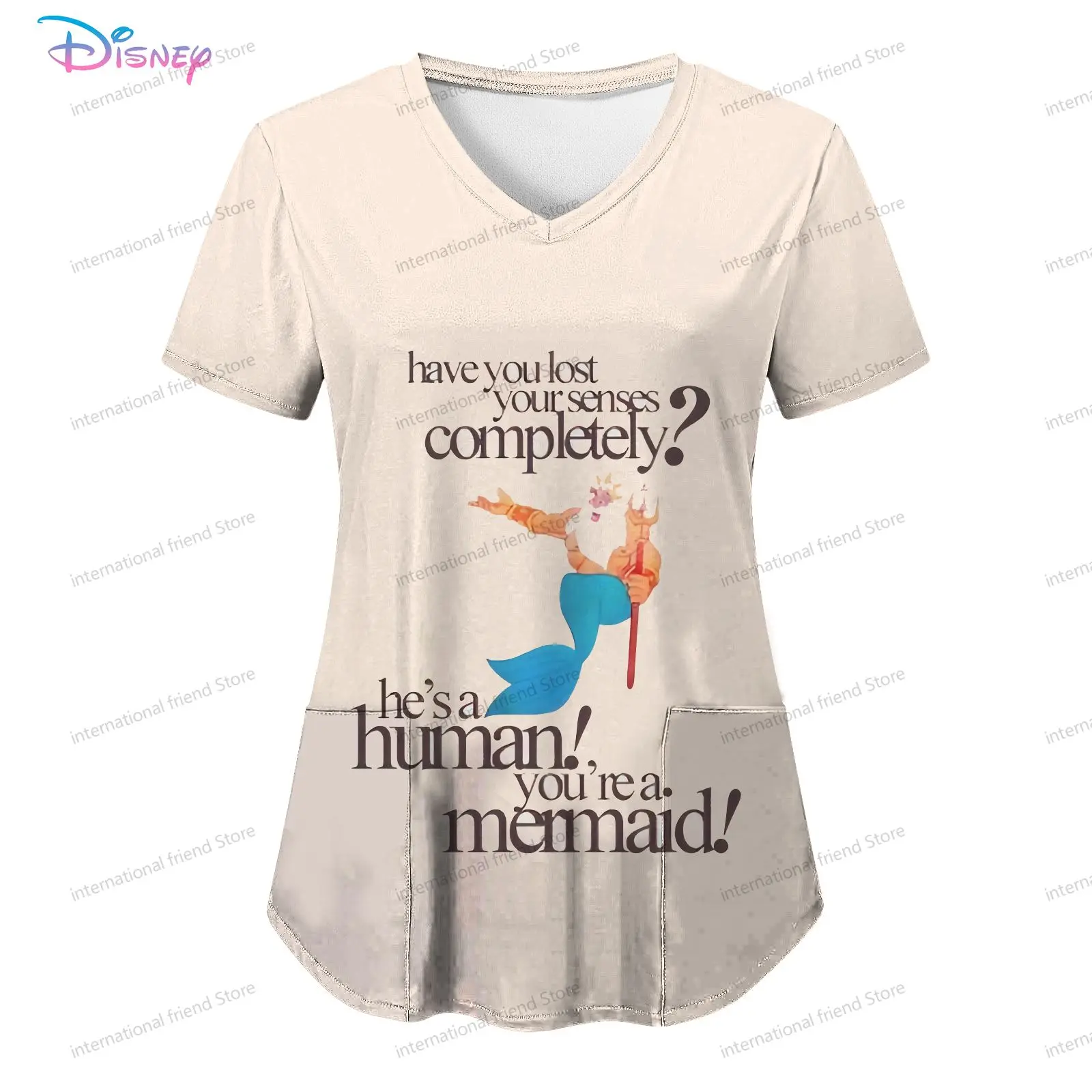 Disney Princess Damska koszulka pielęgniarki z dekoltem w szpic Letnia nowa sukienka Odzież damska 2024 Tanie topy Y2k S-2XL Kawaii Tops