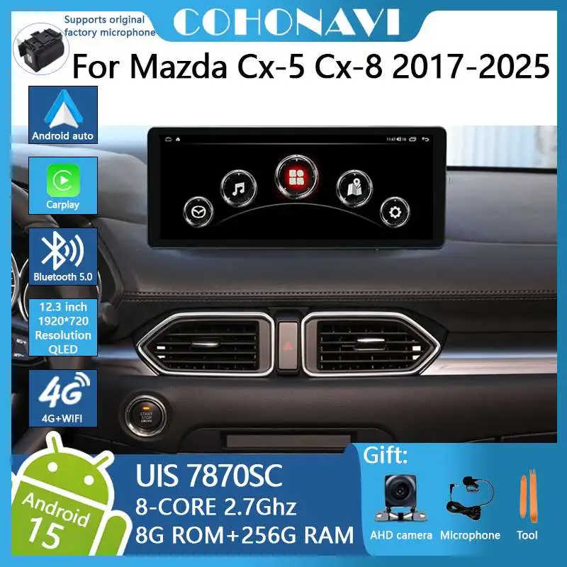 COHO Android15 12.3 INCH For Mazda Cx-5 Cx-8 2017-2025 Car Navigation Dual System 1920*720 Gps Audio Dvd Radio 8+256G CarPlay