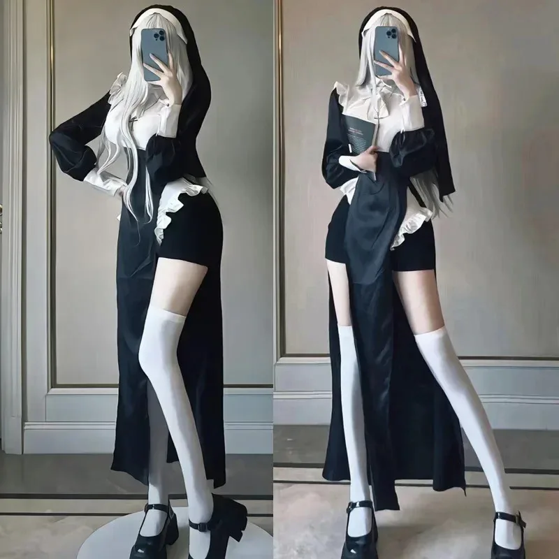 

NewAnime role-playing nun costume Halloween party role-playing costume adult nun dress black fancy role-playing GW80592025