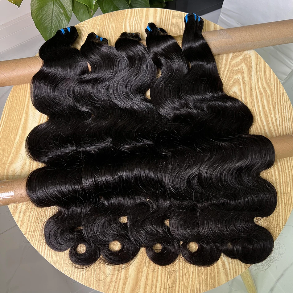 12A Double Drawn Body Wave Human Hair Bundles Weave Raw Virgin Hair Extensions #1b Natural Color Full Can Dye For #613 Color