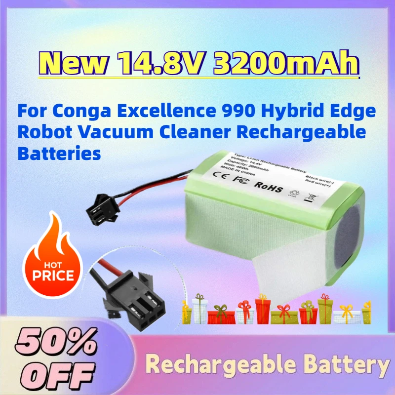 

High-Quality New 14.8V 3200mAh Li-Ion Battery for Conga Excellence 990 Hybrid Edge Robot Vacuum Cleaner Rechargeable Batteries