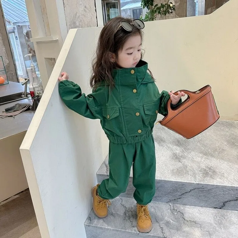 

Girls' Set Spring and Autumn New Product Leisure New Style Fashionable Children's Jacket Pants Two Piece Set