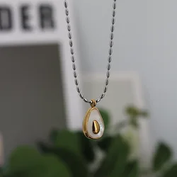 Kpop Stainless Steel Necklace for Women Rice Chain Natural Shell Pearl Charm Lovely Cute Fruit Avocado Pendulum Pendant Choker