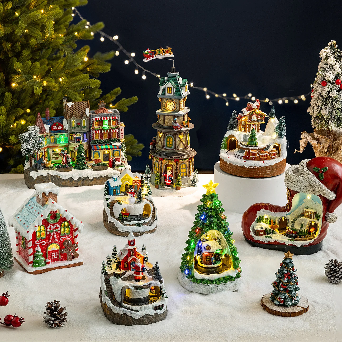 Christmas Decorations Glow Rotating Train Music Box Igloo Tabletop Ornament Gift