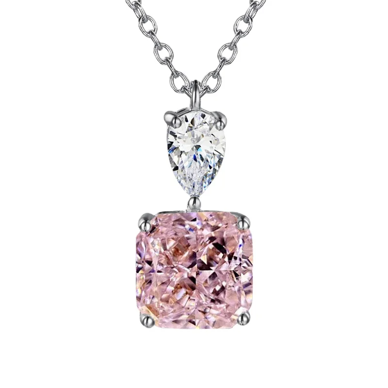 New Luxury Princess Square CZ Pendant Necklace for Women White/Green/Yellow/Pink Colors Fashion Wedding Jewelry Drop Shipping