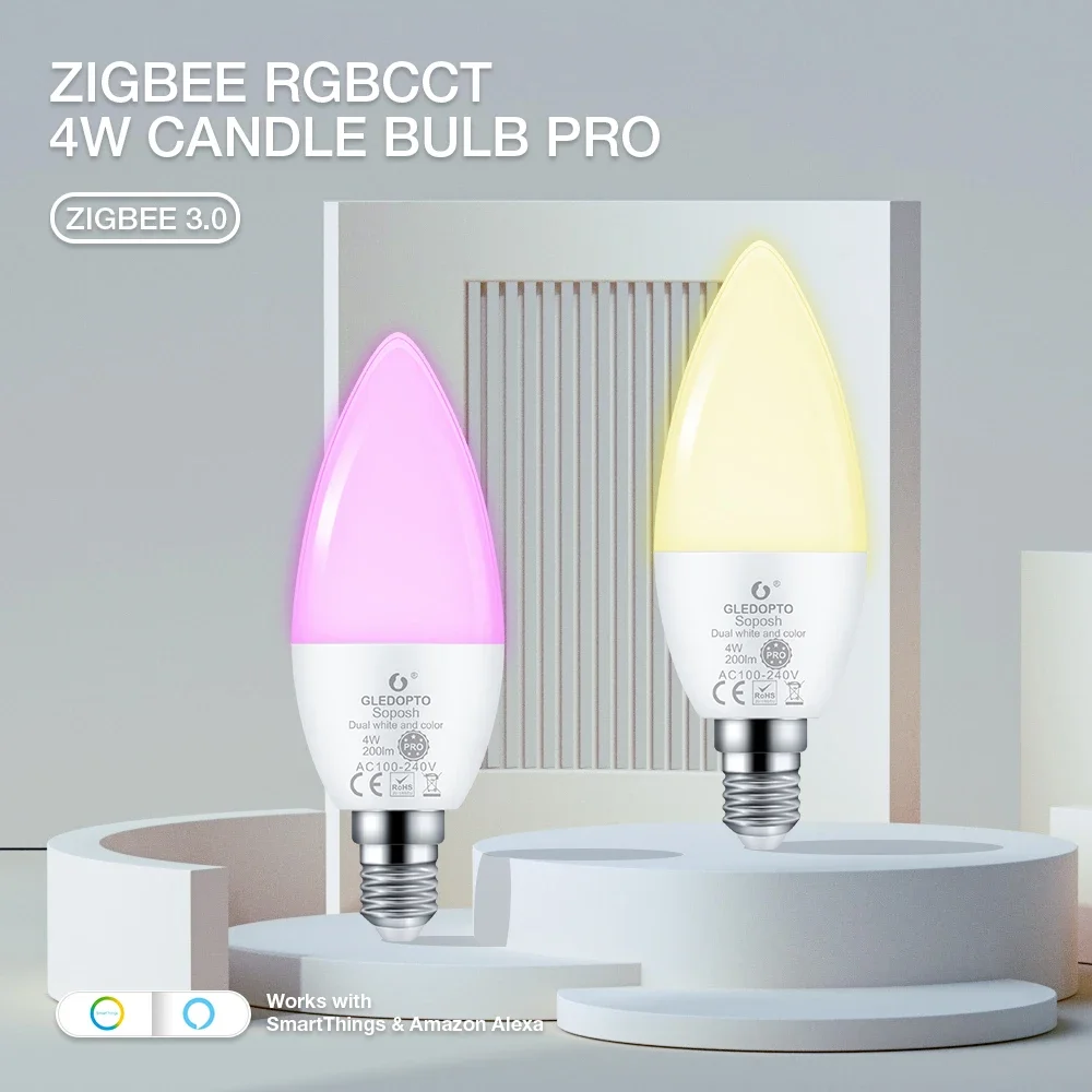 

ZigBee 3.0 Gledopto RGB CCT LED Candle Light Bulb 4W E12/E14 Pro Work With Tuya Smart APP Echo Alexa Voice 2.4GRF Remote Control