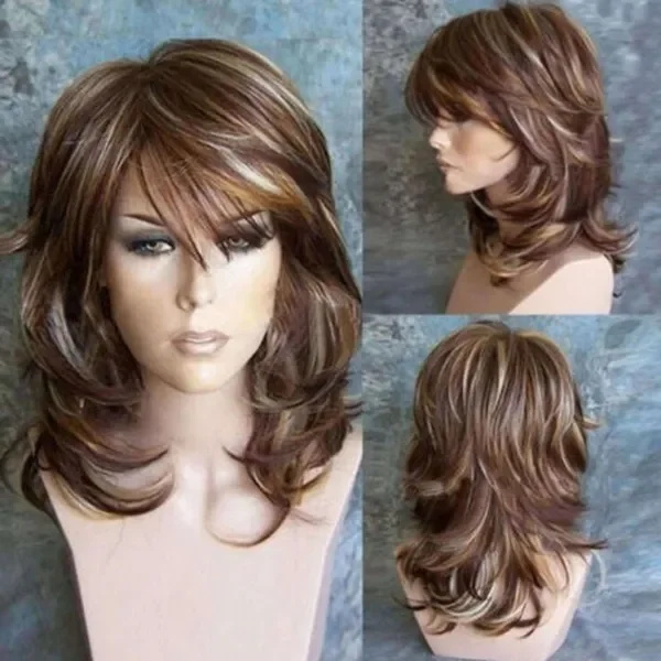 Peluca de pelo sintético para mujer, pelo largo y ondulado, Color mezclado, marrón, para fiesta de Cosplay