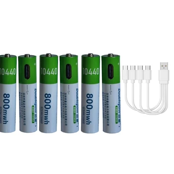 6pcs 3.7V 10440 rechargeable lithium battery AAA 800cable lithium-ion battery with TYPE-C cable fast charging