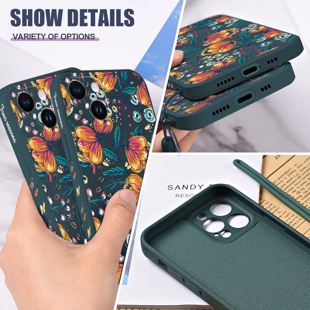 Dark Green Retro Flowers Case For Samsung Galaxy S24 S23 Ultra S22 S21 Ultra S20 FE S23 Plus Liquid Silicone Side Pattern Case