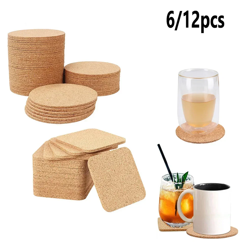 6/12PCS Cork Coaster Cup Coasters Tea Coffee Mug Drinks Holder For Kitchen Natural Wooden Mat Tableware Round Square For Kitchen