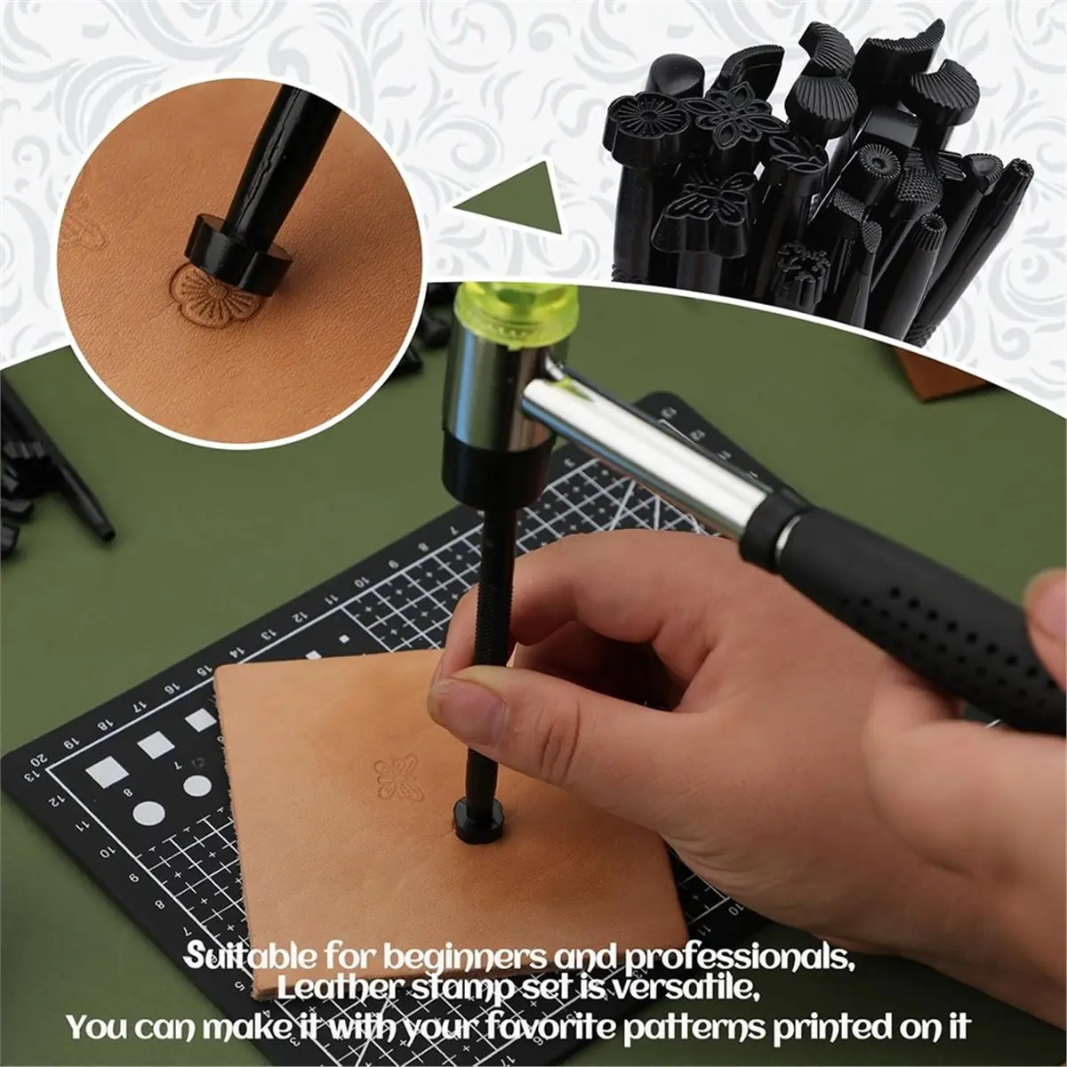2026 New Tool Leather Stamping Tools, Leather Stamps Kit for Leather Working Leather Carving Tool Kit with Leather Scriber Pen