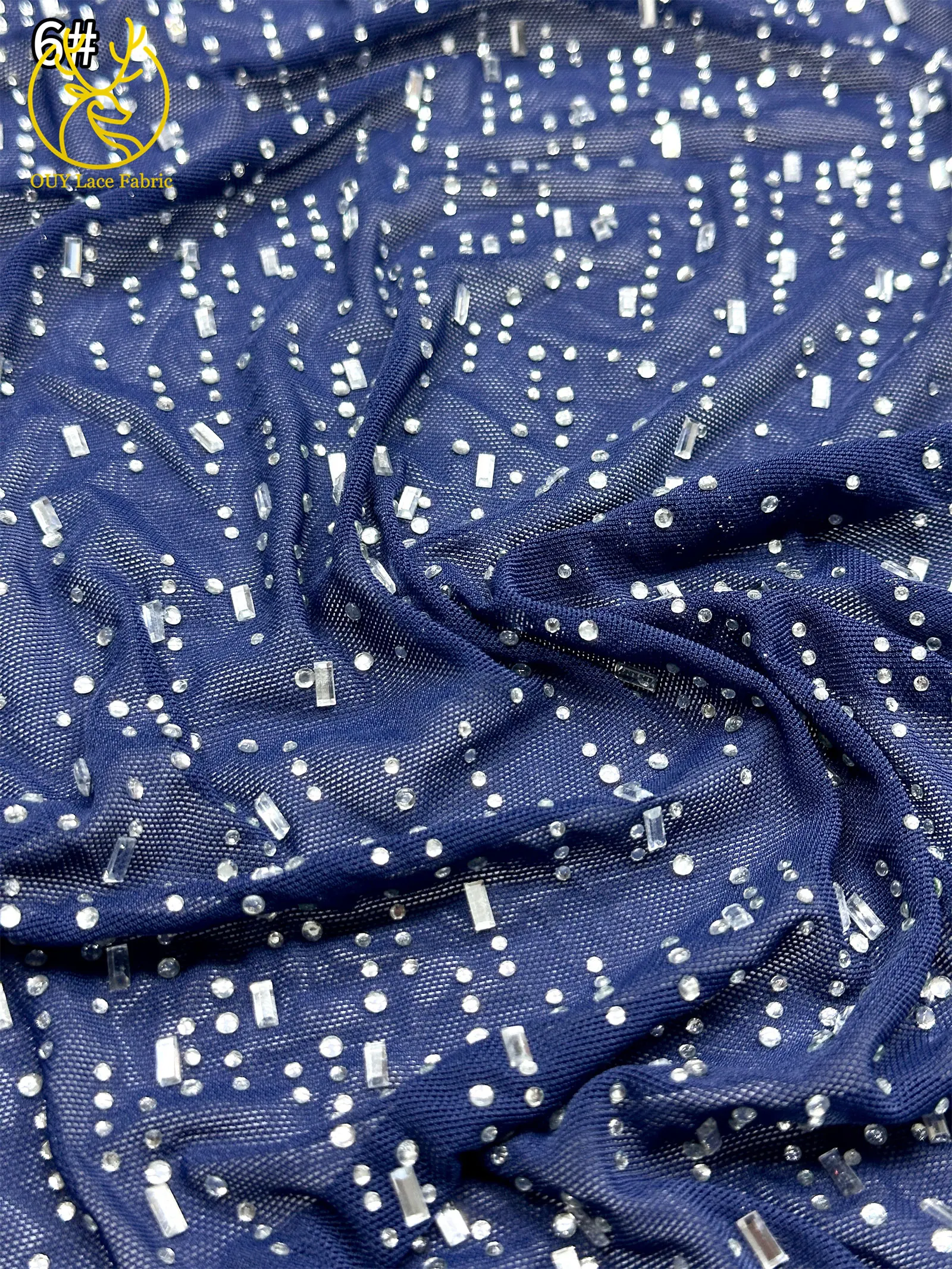 Königsblauer afrikanischer Spitzenstoff mit Glassteinen 2026 Luxuriöser französischer Stretch-Mesh-Spitzenstoff für nigerianische Party- und Abendkleider – Detail 15