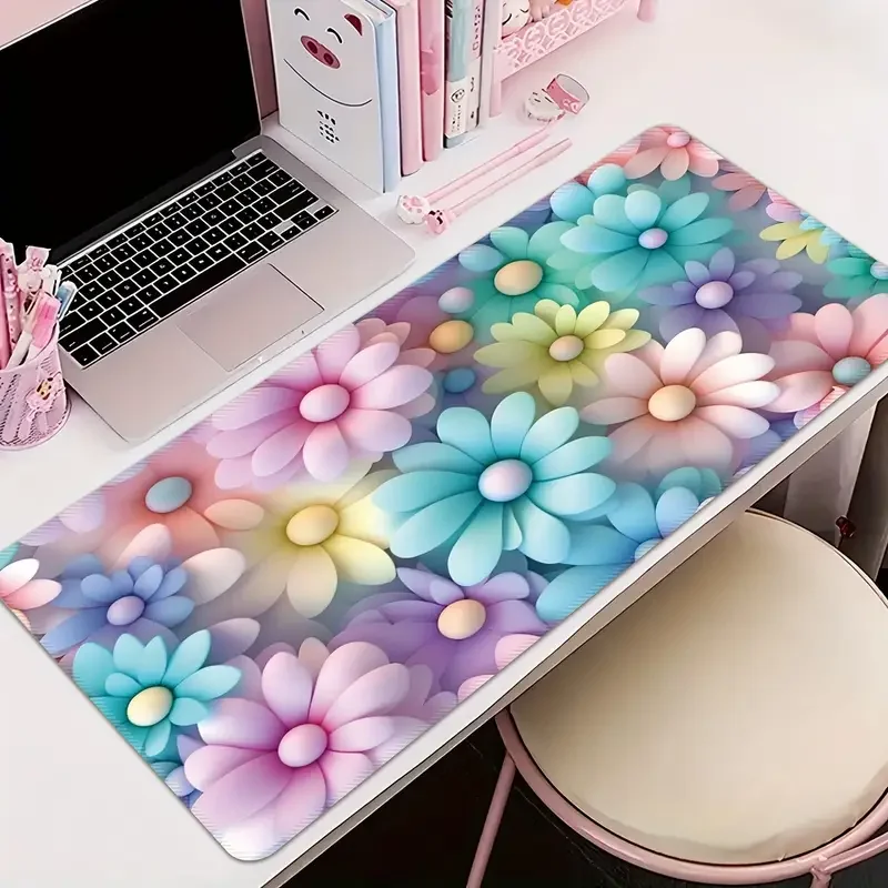 

Милый красочный коврик для мыши с цветком для девочек, офисная клавиатура, компьютерный кавайный настольный коврик, креативный эстетический игровой большой коврик для мыши, подарок