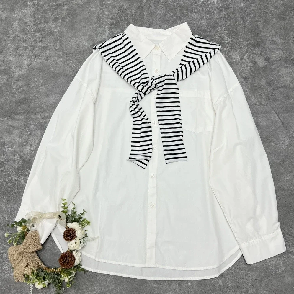 Women Frenchy Casual Cotton Long Sleeve Tunic White Shirt Fall Office Lady Stylish Classy Elegant Youthful Black Blouse Tops