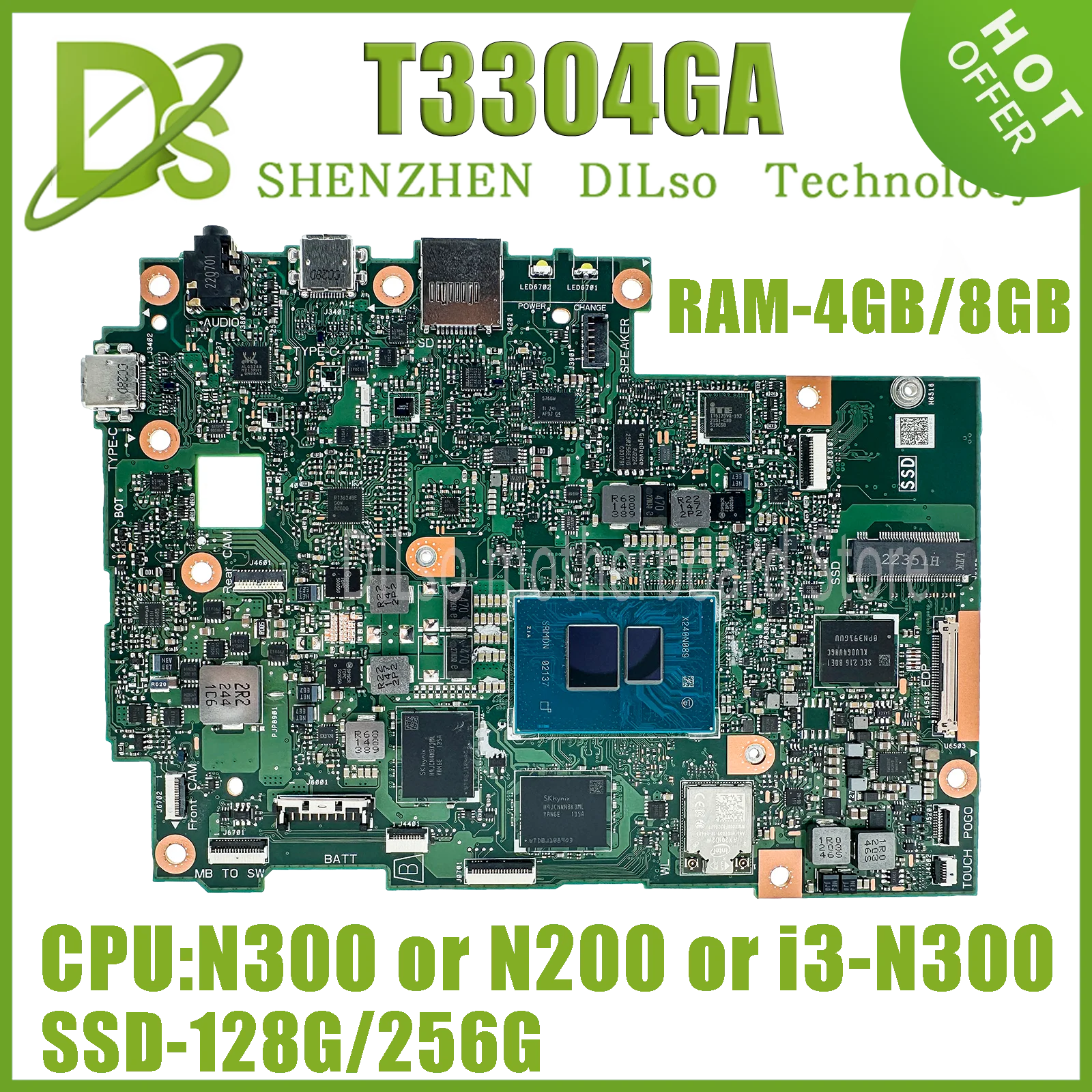 

KEFU T3304GA Mainboard For ASUS Vivobook 13 Slate OLED (T3304) T3304GAB T3304G Laptop Motherboard N200 N300 i3-N300 4GB/8GB-RAM