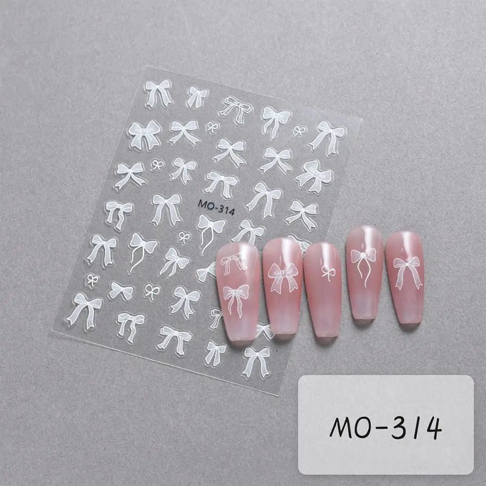 Ultra-thin Bowknot Flower Nail Art Sticker Self-Adhesive Slider White Nail Art 3D Embossed Summer Nail Art Decal Decoration